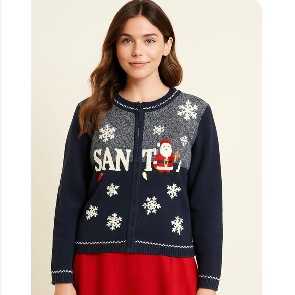 Vintage Santa Ugly Christmas Soft Girl Cottage Core Grandma Cardigan Sweater - Picture 8 of 8